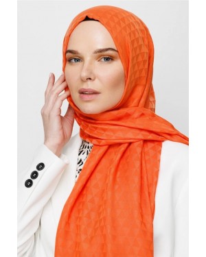 Prizma Desen Pamuk Jakar Şal - Turuncu