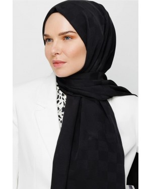 Dama Desen İpeksi Jakar Şal - Siyah