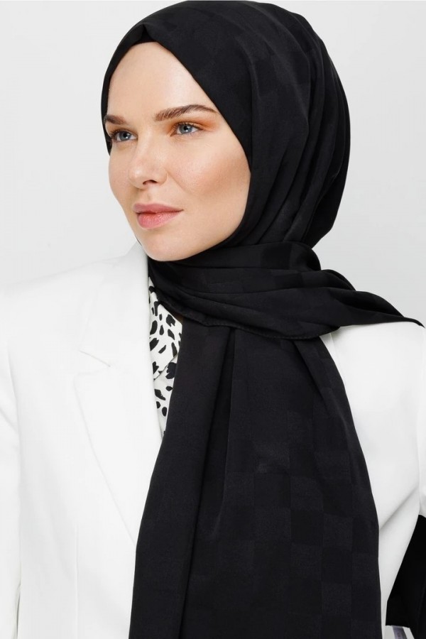 Dama Desen İpeksi Jakar Şal - Siyah