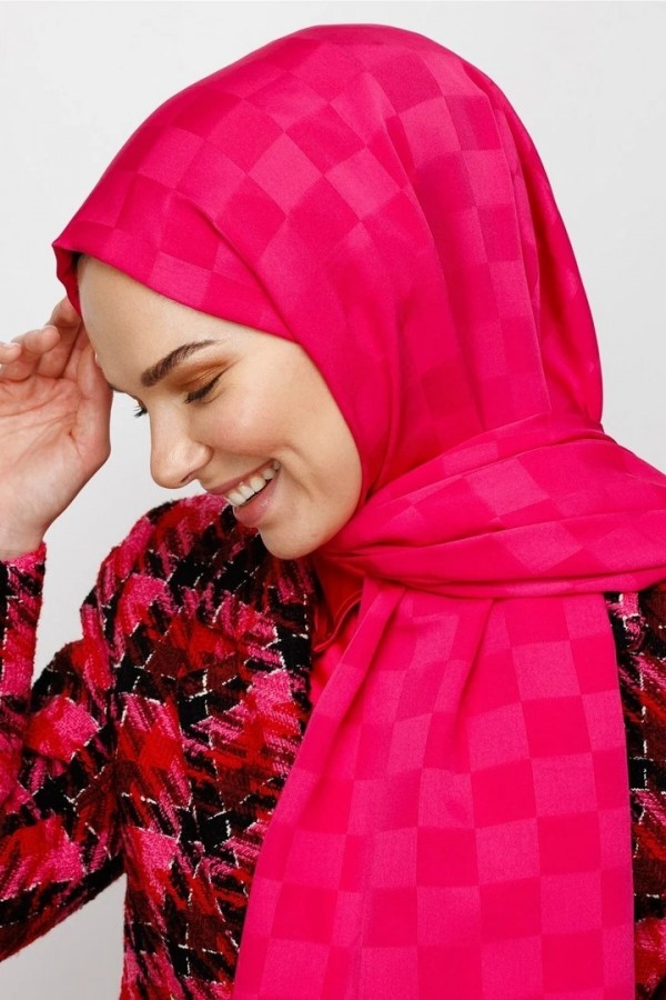 Dama Desen İpeksi Jakar Şal - Fuşya