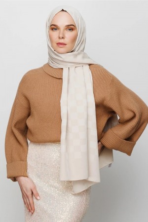 Checkerboard Pattern Silky Jacquard Shawl 