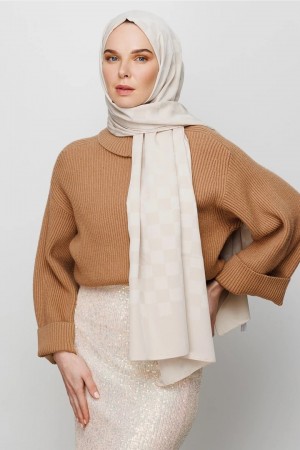 Checkerboard Pattern Silky Jacquard Shawl 