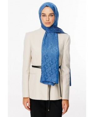 Longar Desen Parlak Jakar Şal - İndigo