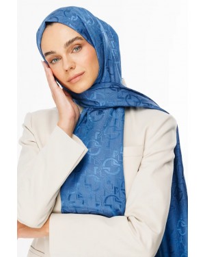 Longar Desen Parlak Jakar Şal - İndigo