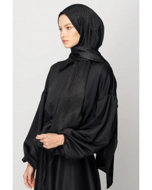 Forever Desen Parlak Jakar Şal - Siyah