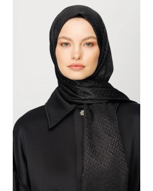 Forever Desen Parlak Jakar Şal - Siyah