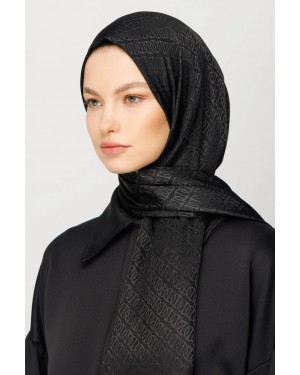 Forever Desen Parlak Jakar Şal - Siyah