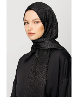 Forever Desen Parlak Jakar Şal - Siyah