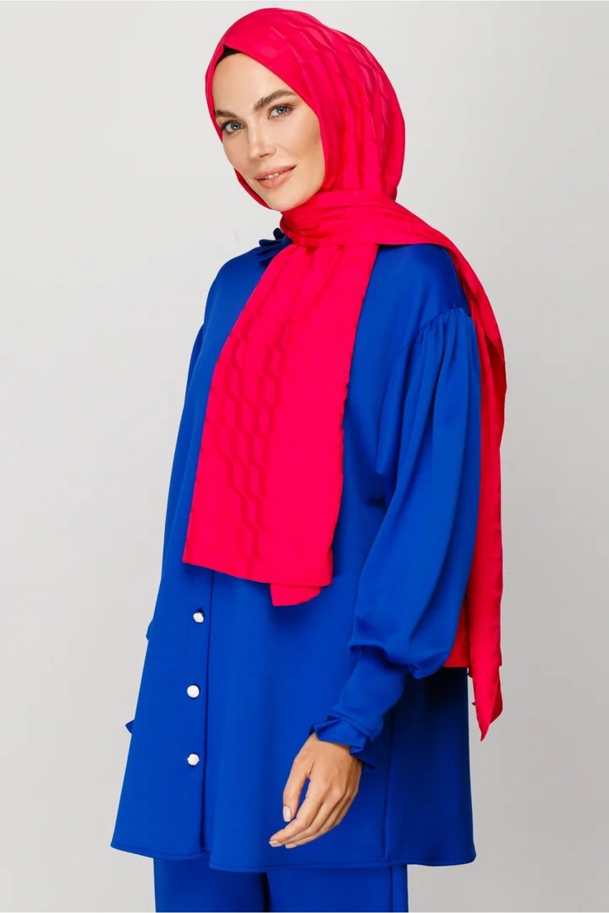 وشاح جاكار حريري بنمط موجي  detay görseli