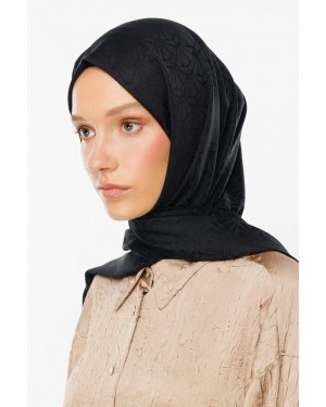 Lotus Desen İpeksi Jakar Şal - Siyah