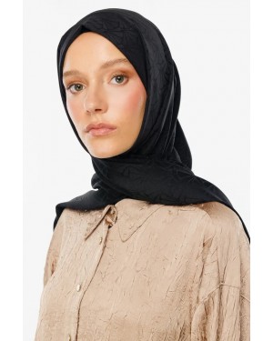 Lotus Desen İpeksi Jakar Şal - Siyah