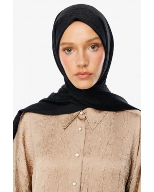 Lotus Desen İpeksi Jakar Şal - Siyah