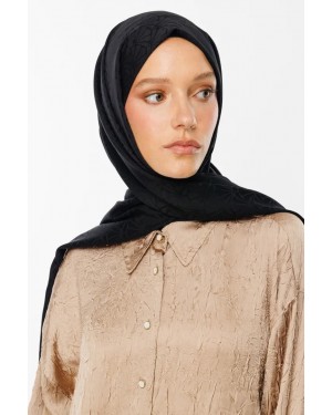 Lotus Desen İpeksi Jakar Şal - Siyah