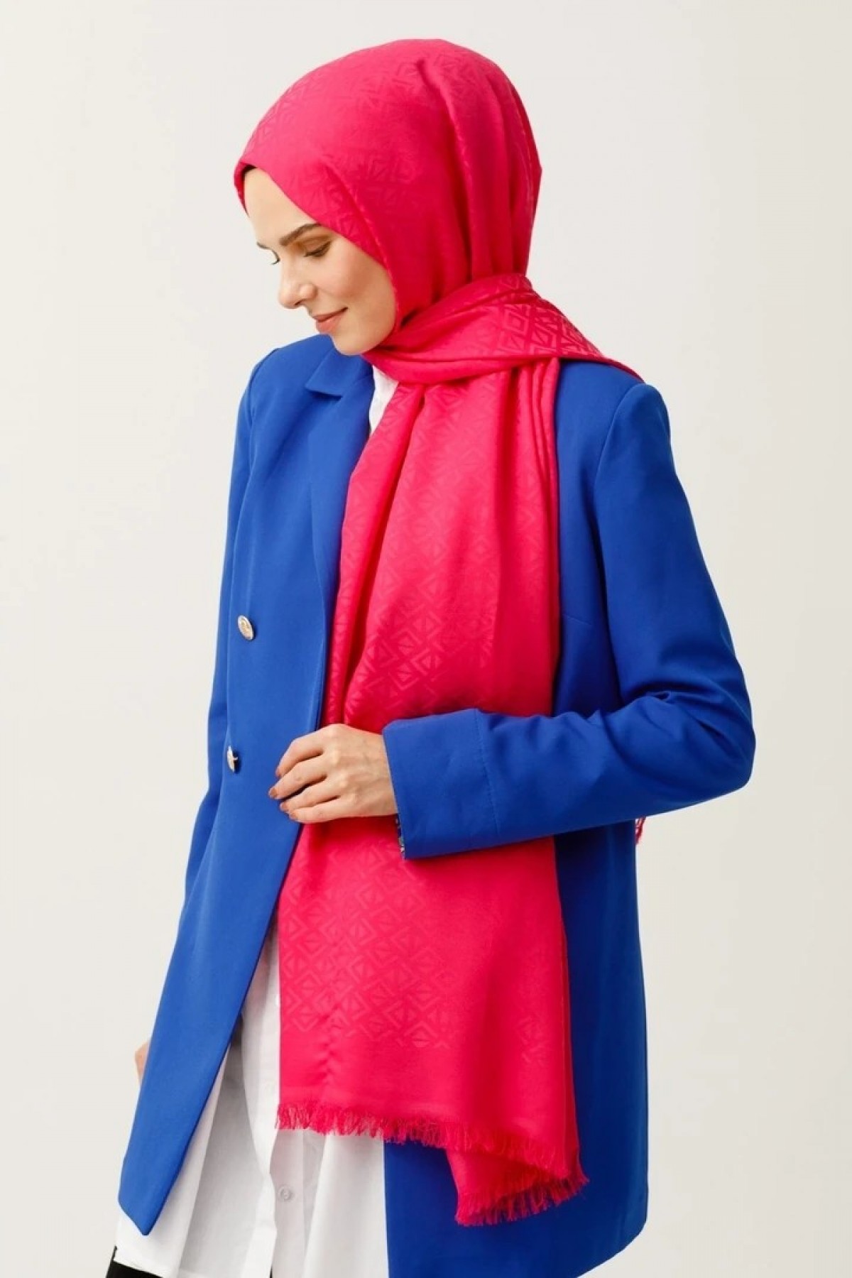 Triangle Pattern Cotton Jacquard Scarf 