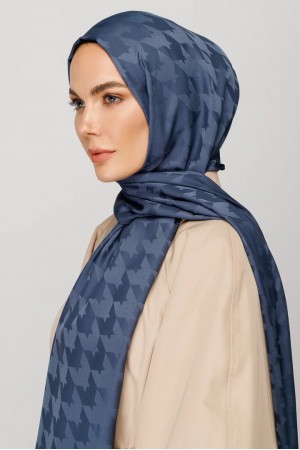 Houndstooth Pattern Silky Jacquard Shawl 