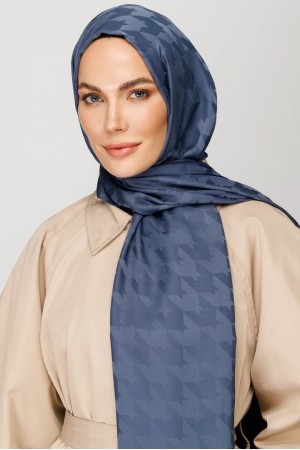 Houndstooth Pattern Silky Jacquard Shawl 