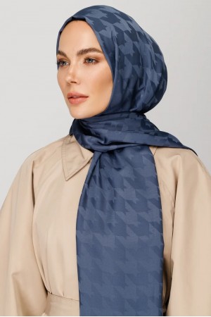 Houndstooth Pattern Silky Jacquard Shawl 