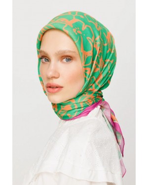 Floral Desen Dijital Soft Eşarp - Su Yeşili