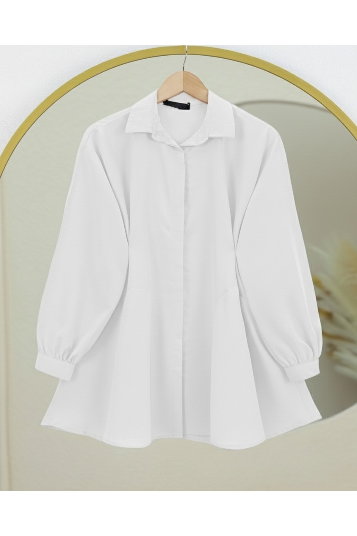 Oversize Shirt with Hidden Buttons -White