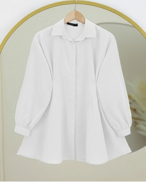 Oversize Shirt with Hidden Buttons -White
