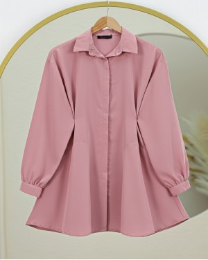 Oversize Shirt with Hidden Buttons -Dried rose