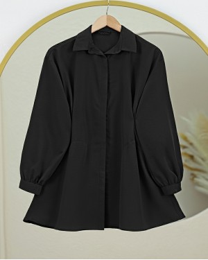 Oversize Shirt with Hidden Buttons -Black