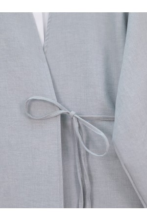 Front Tie Trouser Kimono Set   -Grey