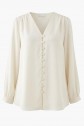 V Neck Buttoned Back Long Shirt -Ecru