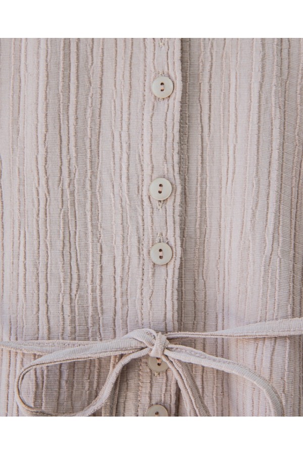 Skirt Suit with Frilled Buttons and Tied Waist -Mink color