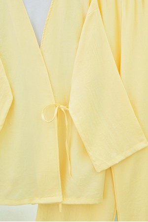 Front Tie Trouser Kimono Set         -Light yellow