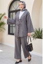Kimono Set with Double Front Tie and Trousers -Anthracite