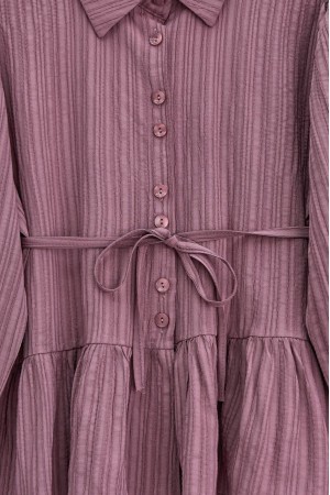 Eteği Fırfırlı Düğmeli Beli Bağcıklı Etekli Takım  -Vişne