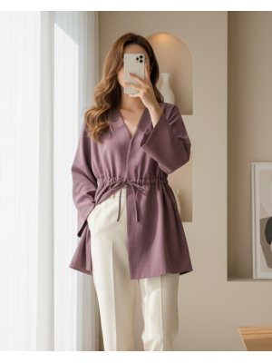 Modal Kimono with Waist Tunnel and Tie -Cherry Color