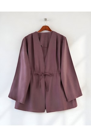 Beli Tünel Bağcıklı Modal Kimono  -Vişne