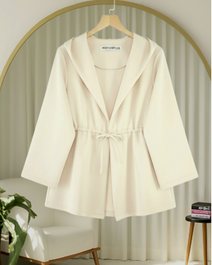 Scuba Kimono with Tunnel Lace Front - Beige