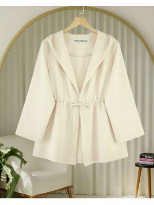 Önü Tünel Bağcıklı Scuba Kimono -Bej