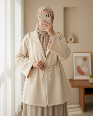 Scuba Kimono with Tunnel Lace Front - Beige