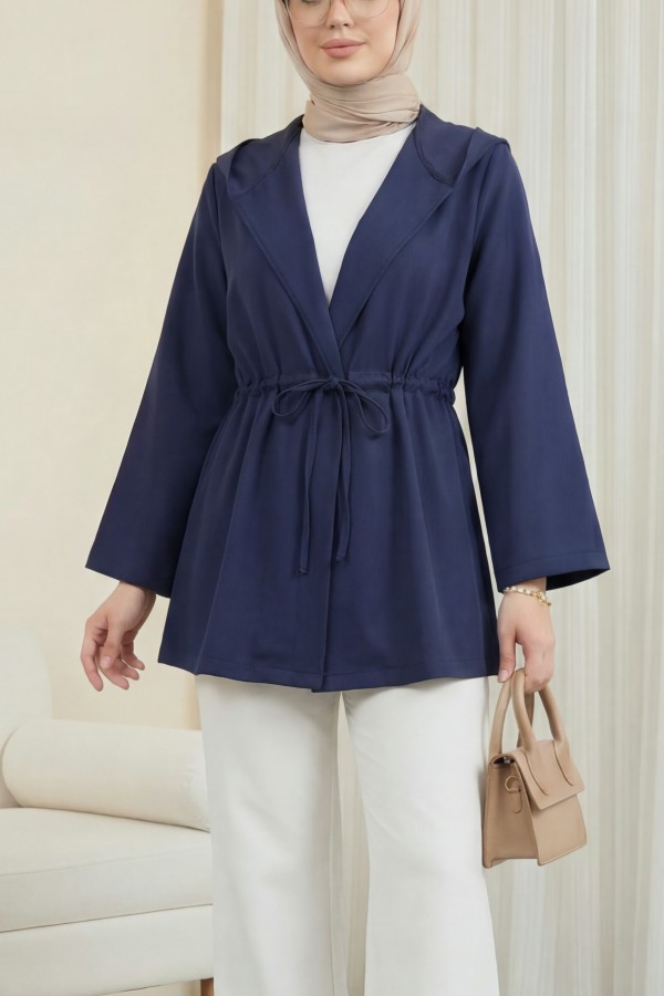 Scuba Kimono with Tunnel Lace Front -Navy blue
