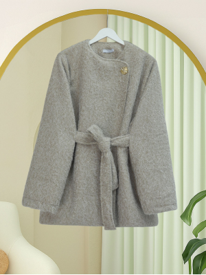 İçi Astarlı Tek Düğmeli Kemerli Sakallı Kap -Taş