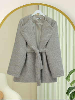 İçi Astarlı Tek Düğmeli Kemerli Sakallı Kap -Taş