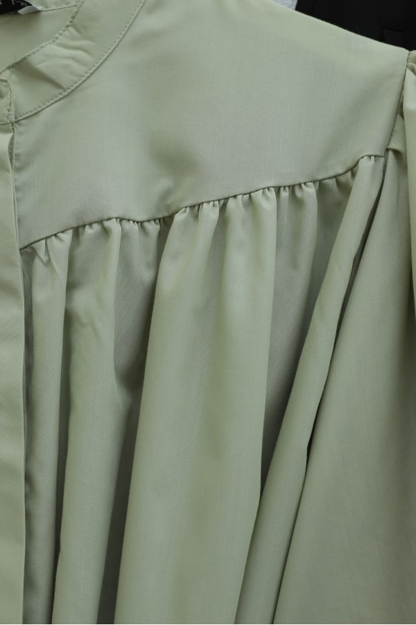 Poplin Tunic with Hidden Button and Belt -Cagla Green