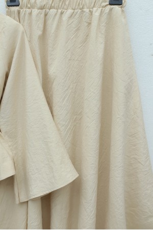 Tek Düğmeli Kuşaklı Etekliİkili Takım -Bej