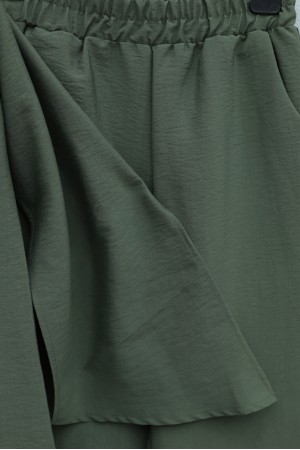 Pocket Detail V-Neck Drawstring Parachute Suit with Scarf -Khaki