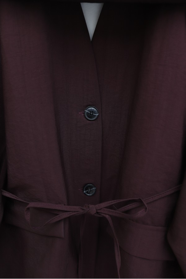 Pocket Detail V-Neck Drawstring Parachute Suit with Scarf -Dark Bordo
