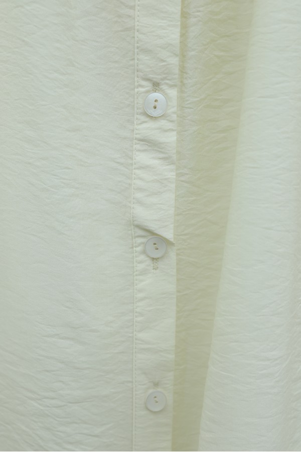 Cupra Shirt with Tie Collar, Elasticated Sleeves and Ruffles -Ecru