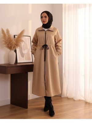 Dik Yaka Tünel Bağcıklı Trenc -Vizon