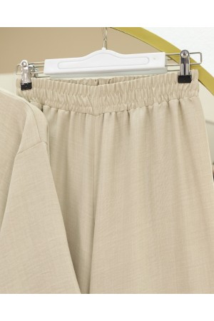 Front Tie Trouser Kimono Set - Beige