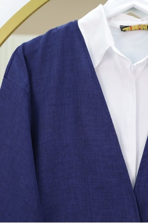 Front Tie Trouser Kimono Set -Navy blue