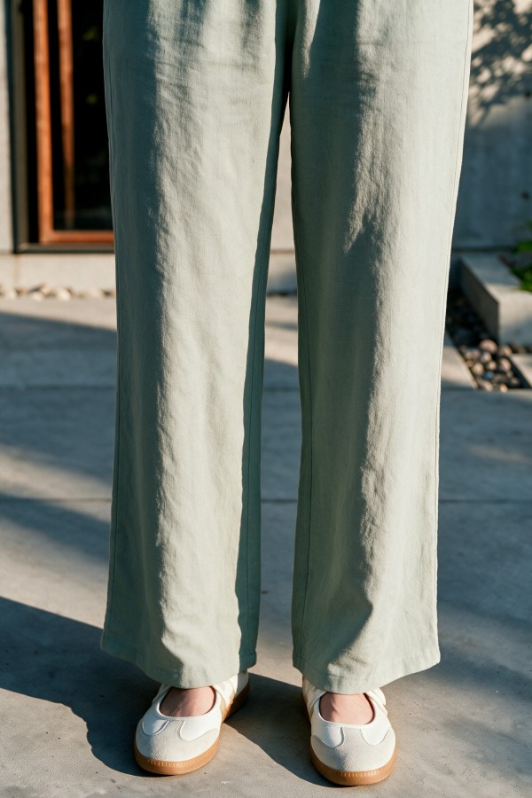 Kimono Set with Double Front Tie and Trousers  -Mint Color