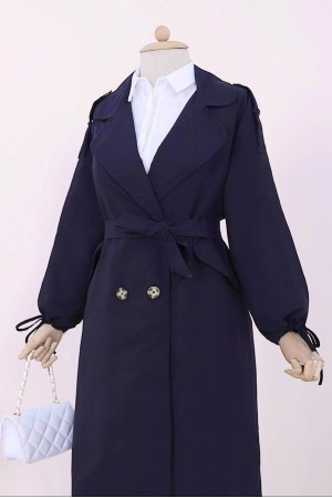 Kapaklı Cepli Kolu Bağcıklı Trençkot  -Laci